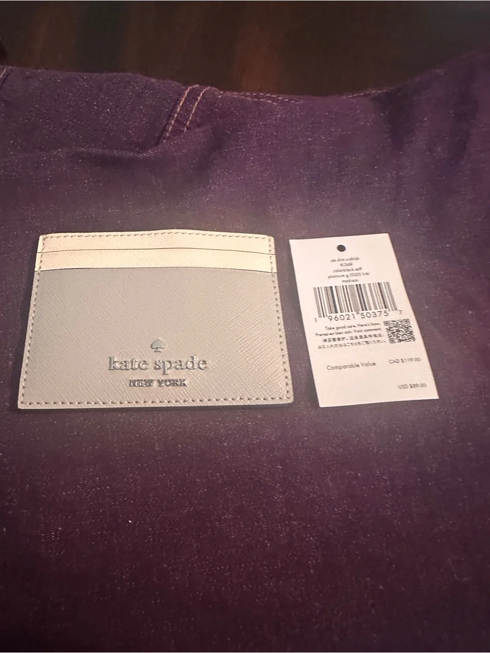 kate spade Light Gray and Cream Leather Card Case